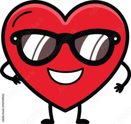 Cool Heart With Sunglasses And A Smirk Kawaii Vector