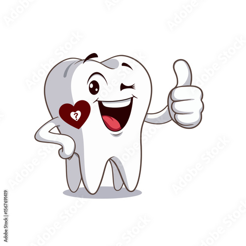 Cartoon tooth character giving a thumbs up and smiling happily  