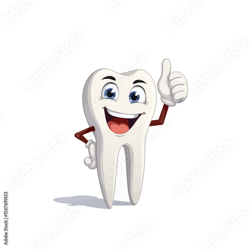 Cartoon tooth character giving a thumbs up and smiling happily  