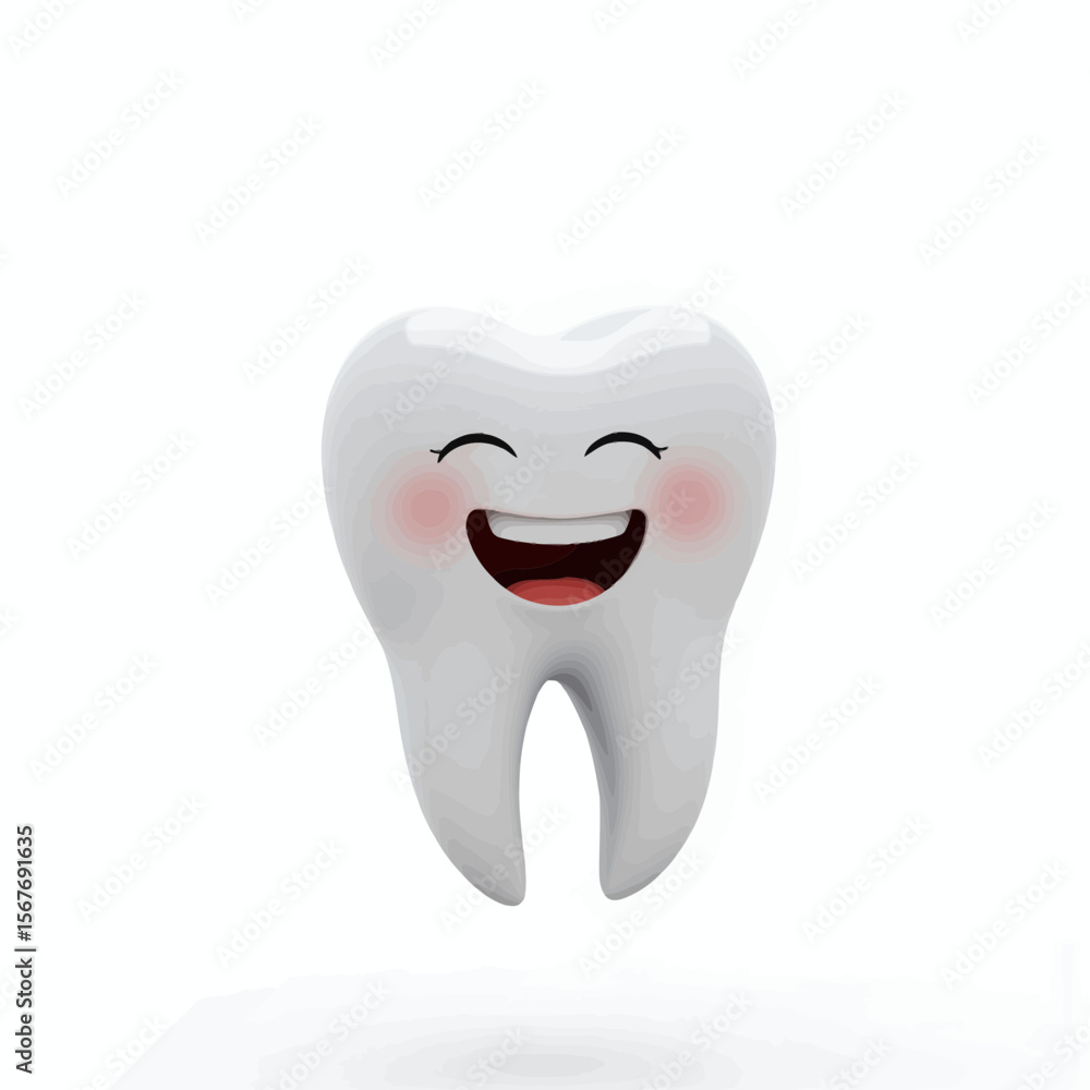 Happy cartoon tooth character smiling on white background Happy cartoon tooth character smiling on white background