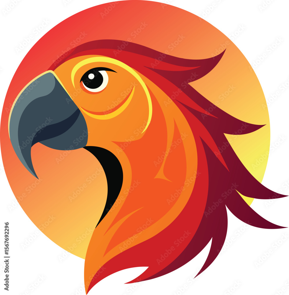 Fototapeta premium Red Parrot Head with Sunset Circle