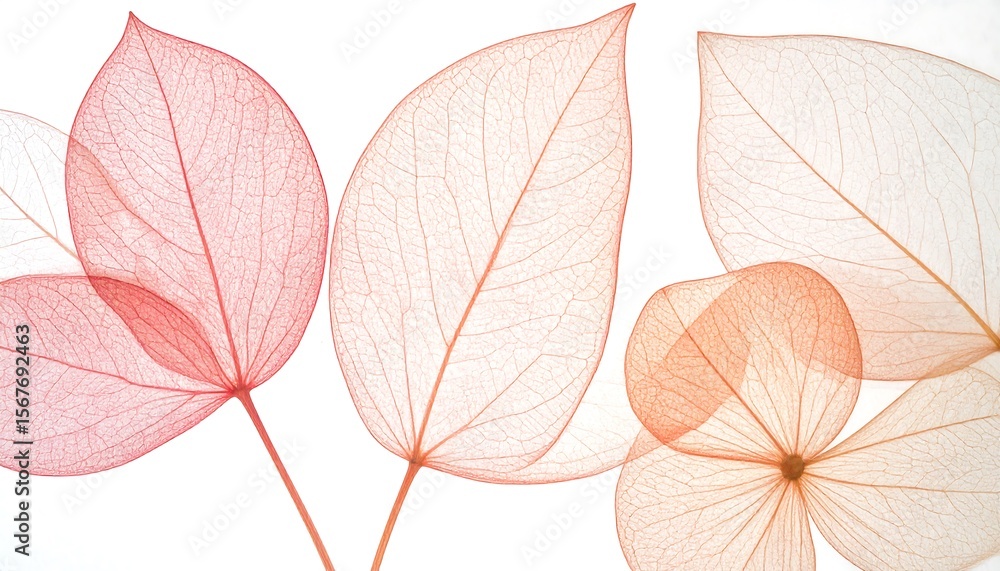 Obraz premium Delicate Sheer Leaves with Beautiful Veins in Soft Red and White Shades for Aesthetic Appeal