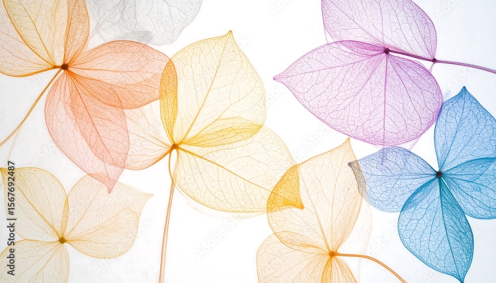 Obraz premium Delicate Transparent Leaves in Soft Pastel Colors on a Light Background for Artistic Design