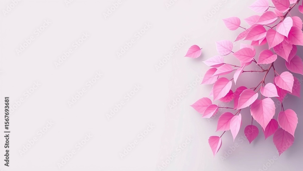 Obraz premium Zartrosa Blätter auf hellem pastellfarbenen Hintergrund, elegante florale Deko mit viel Freiraum links. Perfekt als Briefpapier, Poster oder Scrapbook-Design.