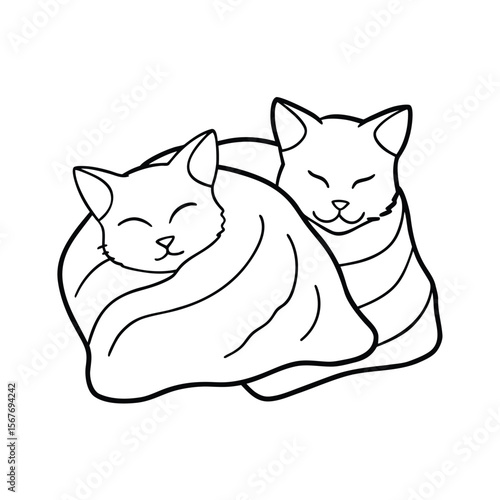 Cat couple cuddling beneath one blanket in cozy setting on white background Vector illustration