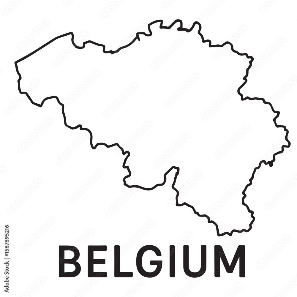 Fototapeta premium Minimalist Belgium map vector in monochrome color scheme, using black outlines to emphasize geographical shape in a clean and modern format.