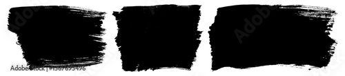Brush paint stroke vector background. Black ink texture on white paper. Wide bold brush stroke frames. Grungy isolated calligraphic smears. Set of dirty distressed square text boxes. Grunge bg