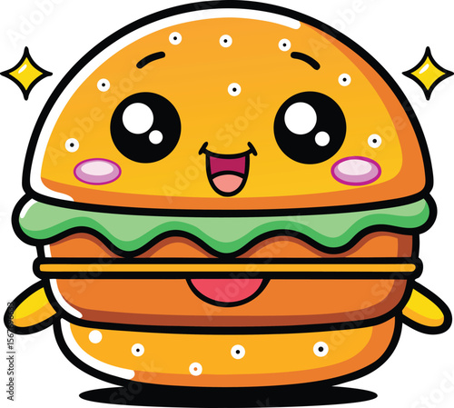 Excited Burger With Sparkly Eyes And A Winking Face