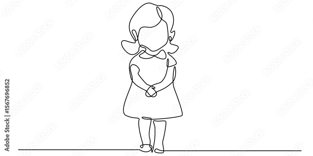 Fototapeta premium one continuous line drawing of little girl.single line cute girl.line art eps 10