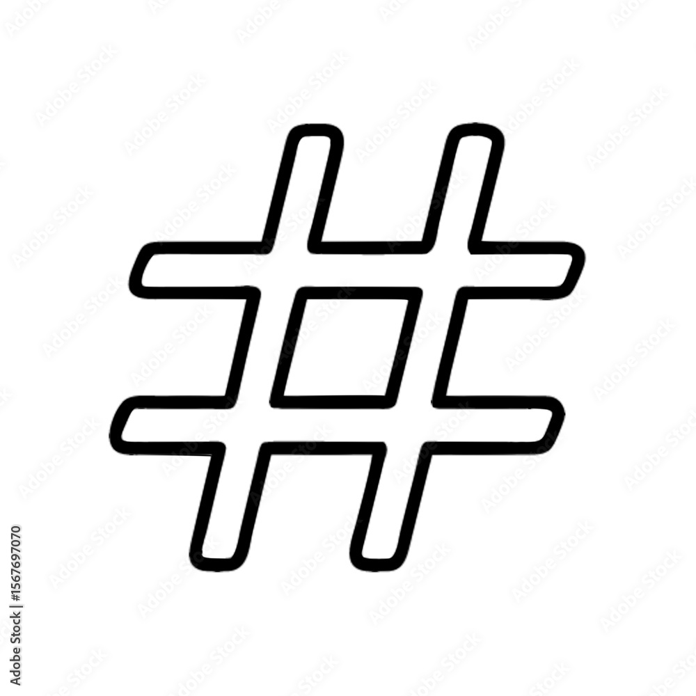 Obraz premium Vector illustration of a hashtag symbol, outline style - social media, online communication, trending content, influencer marketing concept