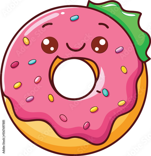 Happy Donut With Bite Taken Out And Sweet Expression