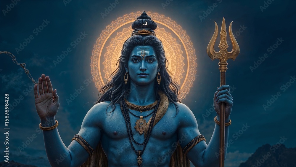 Obraz premium A majestic artwork of Lord Shiva in sacred form. Perfect for spiritual decor, meditation space, or collectors seeking divine energy through powerful&nbsp;symbolic&nbsp;art.