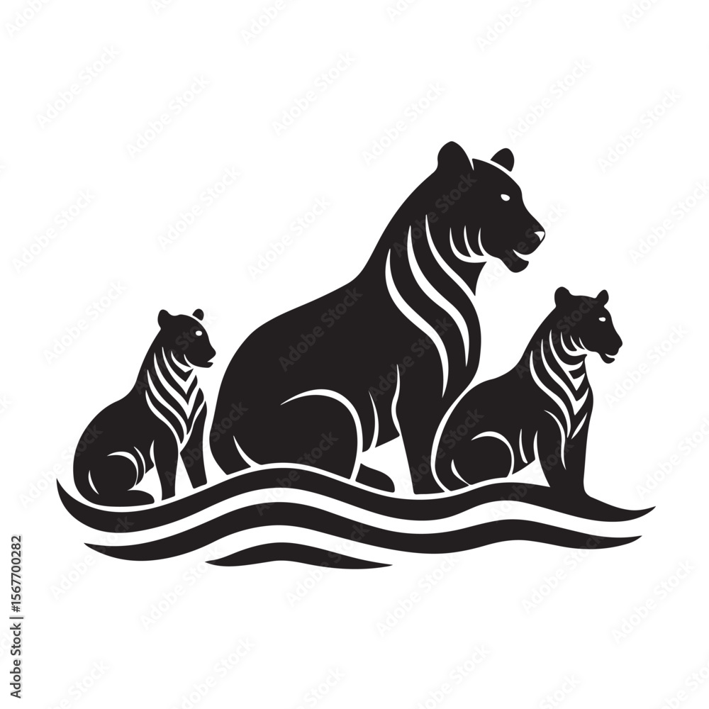 Fototapeta premium Bear Family Silhouette Mother Bear with Cubs Nature Illustration