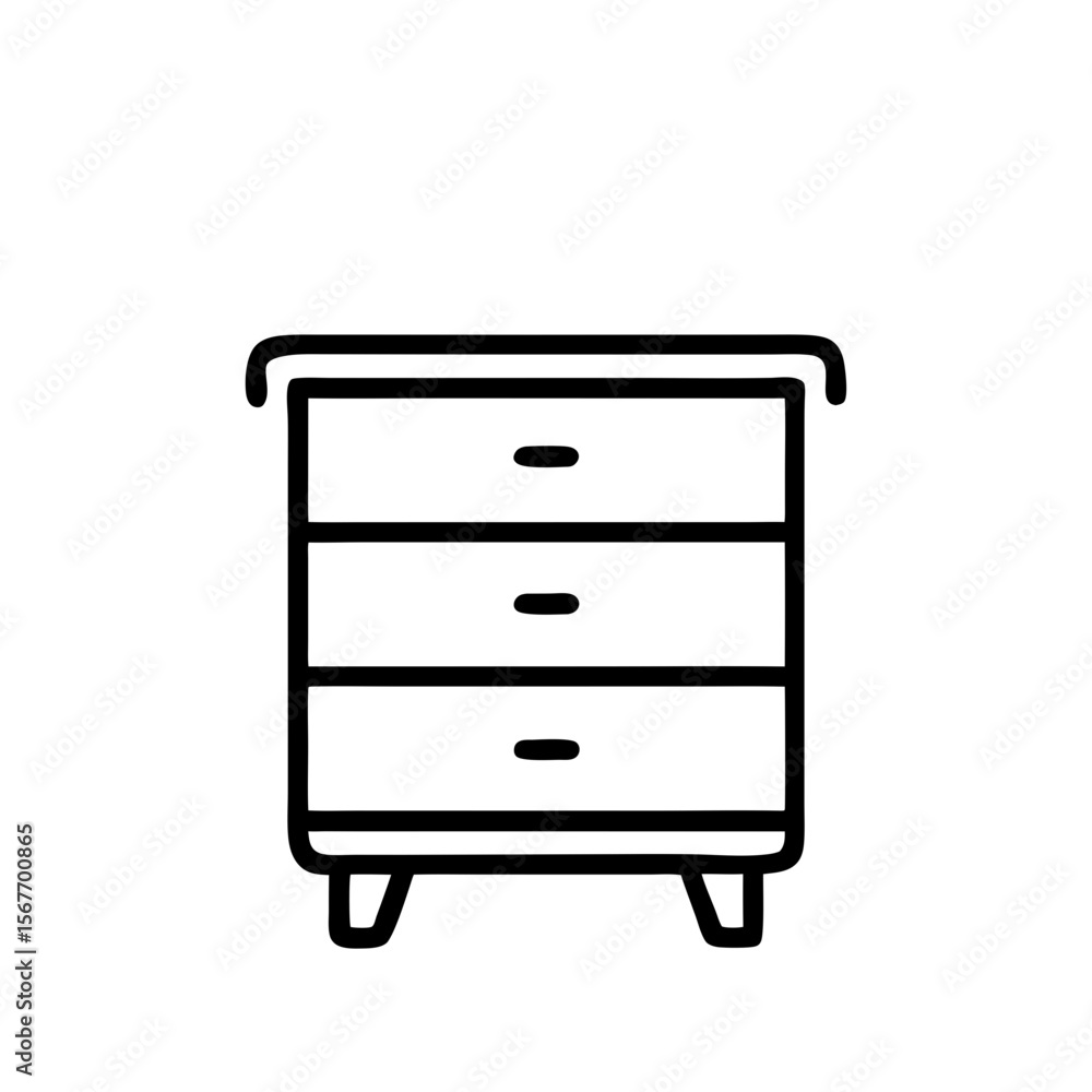 Simple line drawing of a nightstand with three drawers Simple line drawing of a nightstand with three drawers