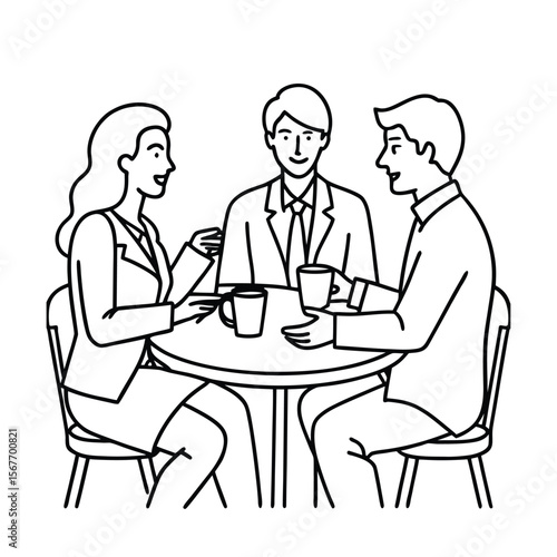 Business Team Meeting In Continuous Line Drawing Style For Friends Cooperation And Project Design