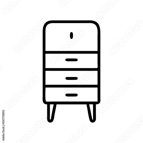 Minimalist dresser with four drawers in line art style  