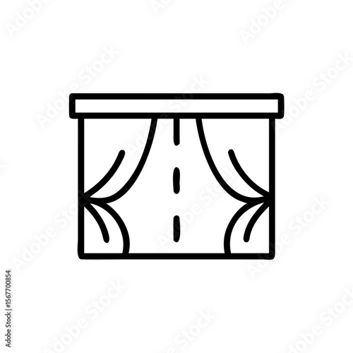 Window valance icon in minimalist style, black outline design  