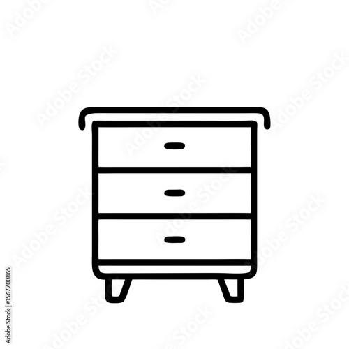 Simple line drawing of a nightstand with three drawers  