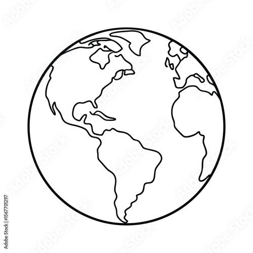 Continuous Earth Line Drawing Symbol For World Map Global Geography And Planet Design Concept