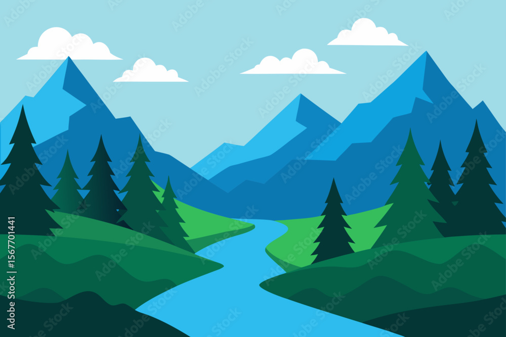 Fototapeta premium Serene Mountain Stream and Pine Woods