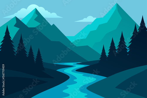 Serene Mountain Stream and Pine Woods