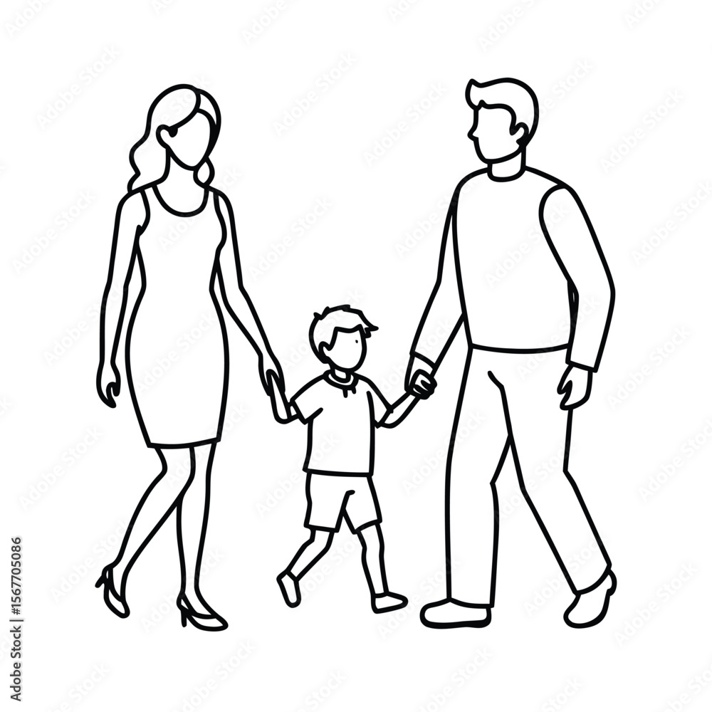 Happy Family In Continuous Line Drawing Style For Parenting Children And Togetherness Concept Happy Family In Continuous Line Drawing Style For Parenting Children And Togetherness Concept