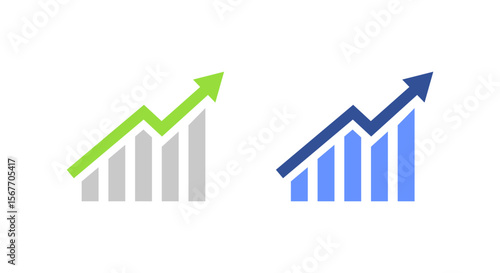 Business performance chart with upward trend and color bars. Economic improvement concept