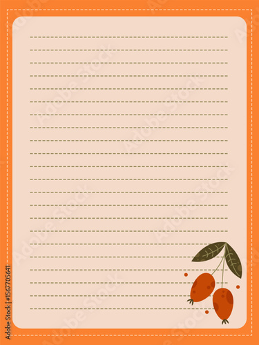 Autumn memories page template with rosehip branch