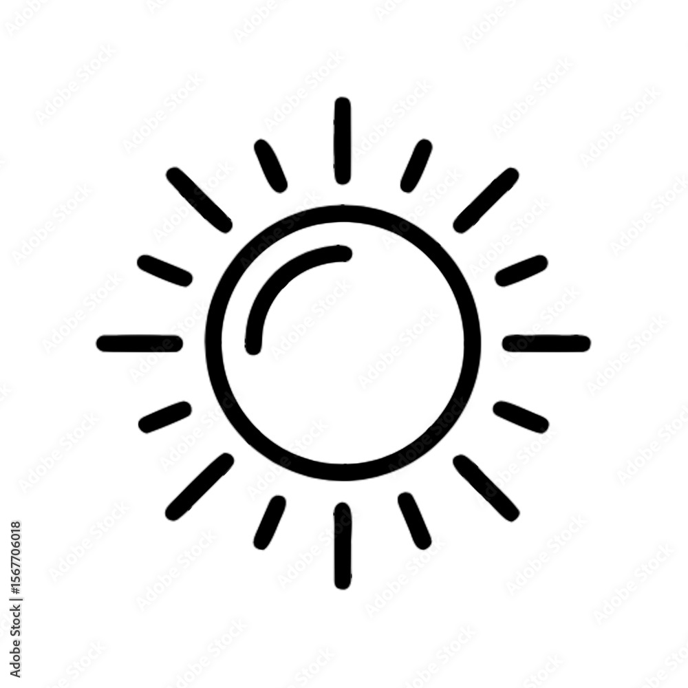 Vector illustration of a minimalist sun icon with rays, outline style - summer, light, and sunny weather concept Vector illustration of a minimalist sun icon with rays, outline style - summer, light, and sunny weather concept