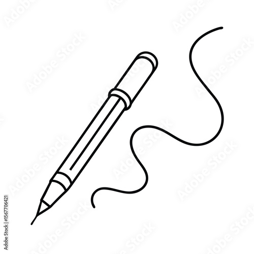 One Continuous Line Drawing Of A Pen Writing In Wave Pattern For Creativity And Education Concept