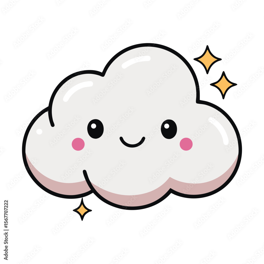 Simple Kawaii Smiling Cloud With Sparkles And Soft Colors Simple Kawaii Smiling Cloud With Sparkles And Soft Colors