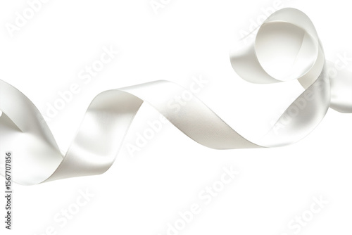 Elegant white ribbon on black background flowing curve luxury design wrapping decoration on transparent background