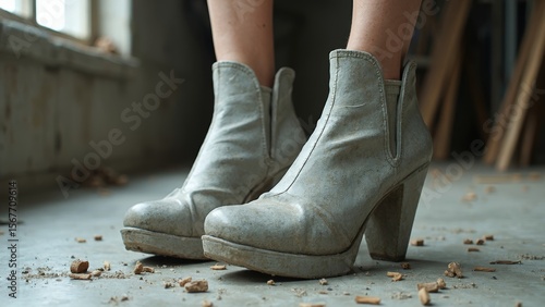 Light grey minimalist high-heeled women's shoes