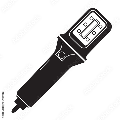 Black and white illustration of a security handheld metal detector isolated