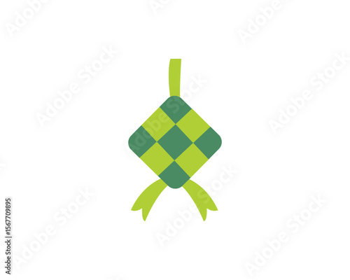Ketupat icon. Ketupat asian traditional rice dumpling. Traditional food for Ramadan and eid Al-Fitr. Rice dish wrapped in woven boxes made of green palm leaves.