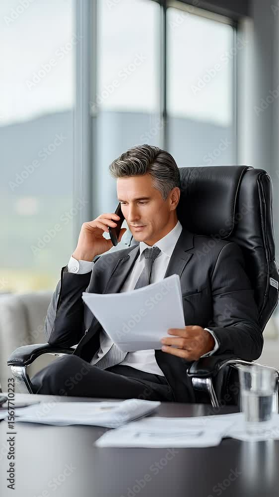 Businessman reviewing documents in office Businessman reviewing documents in office