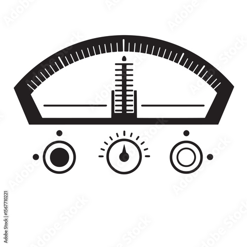 Black and white illustration of mechanical gauge with three control knobs