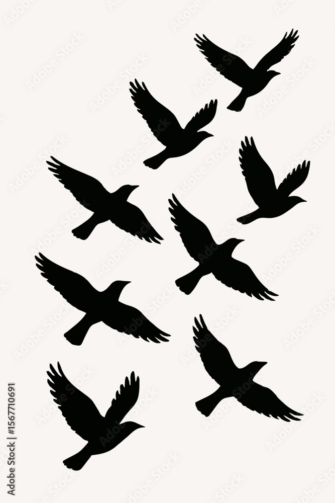 Silhouette of Flock of Flying Birds Illustration Silhouette of Flock of Flying Birds Illustration