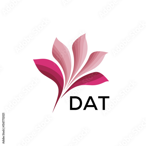 DAT Abstract Pink Flower Petals Logo with Typography , DAT Later Logo, Elegant Gradient Botanical Emblem with Text DAT , Creative Nature-Inspired Logo Concept Isolated on White.
