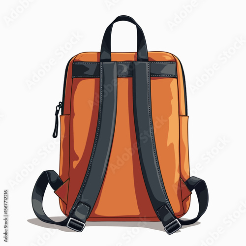 The back view of a vibrant orange backpack with sturdy black adjustable straps, a stylish and practical design for modern students or urban commuters.
