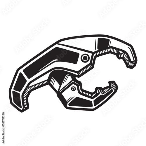 Detailed black and white illustration of a specialized mechanical gripping tool