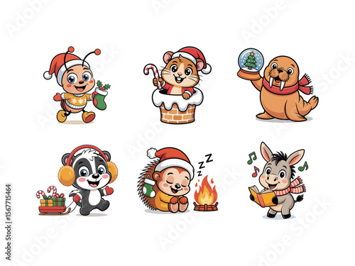 Wallpaper Mural Playful Christmas animals in winter settings, wearing Santa hats, exchanging gifts, and celebrating the season with festive cheer Torontodigital.ca