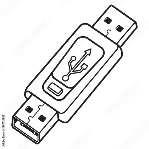 Simple black and white illustration of a usb flash drive on a white background