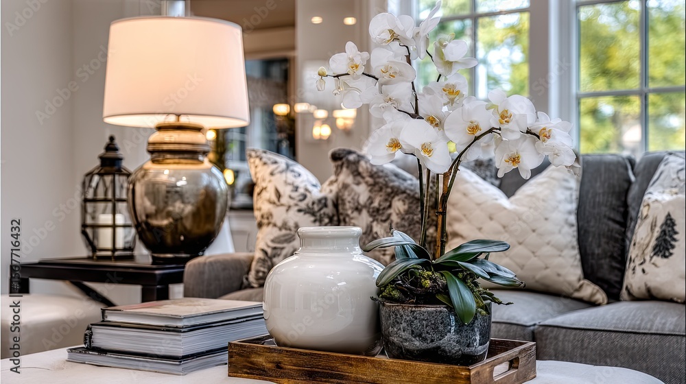 Round living room table by a window with a small orchid pot and neutral linen tablecloth for an inviting feel Round living room table by a window with a small orchid pot and neutral linen tablecloth for an inviting feel