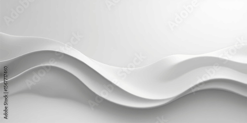 Smooth white silk texture with an abstract blue and gray wave pattern design