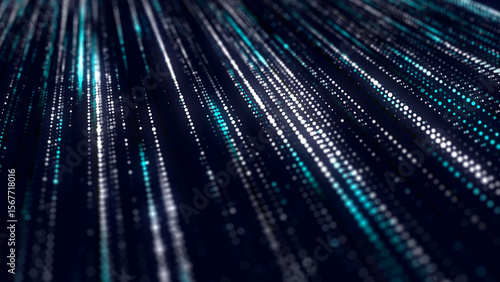 Digital blue matrix. Futuristic dots background. Cyber texture with particles different size. Technology illustration. 3d rendering