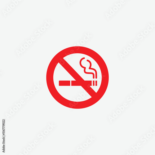 Vector of a no smoking sign featuring a cigarette with smoke, enclosed in a prohibition symbol. Ideal for health, safety, and anti-smoking campaigns.