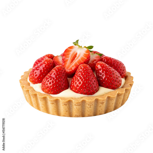 Strawberry cream tart isolated on transparent background Generative Ai.