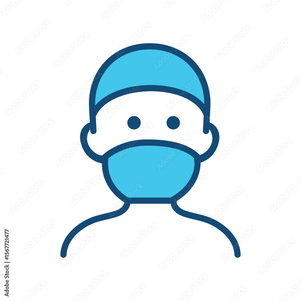 Doctor or Surgeon Icon with Mask – Medical Professional Avatar Vector, Vector illustration of a doctor or surgeon wearing a medical mask and cap. This icon represents healthcare professionals. Doctor or Surgeon Icon with Mask – Medical Professional Avatar Vector, Vector illustration of a doctor or surgeon wearing a medical mask and cap. This icon represents healthcare professionals.