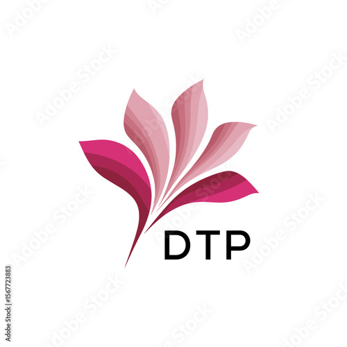 DTP Modern Floral Abstract Logo Design, DTP Later Logo, Elegant Pink Petal Logo Vector, Creative Botanical Brand Identity. 
